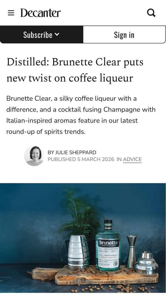 Distilled Brunette press coverage Decanter magazine
