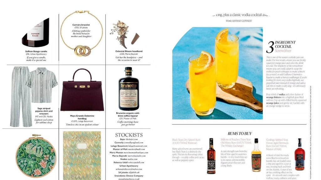 Product placement in magazine across the UK. Consumer titles like Olive magazine and Stylist